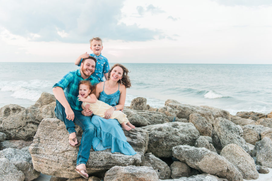 Farris Family on rocks at Washington Oaks State Park